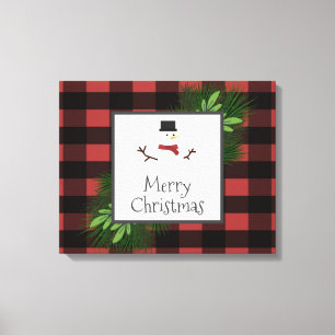 Snowman Red Buffalo Plaid Canvas Print