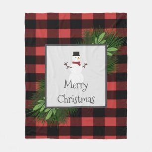 Snowman Red Buffalo Plaid Fleece Blanket