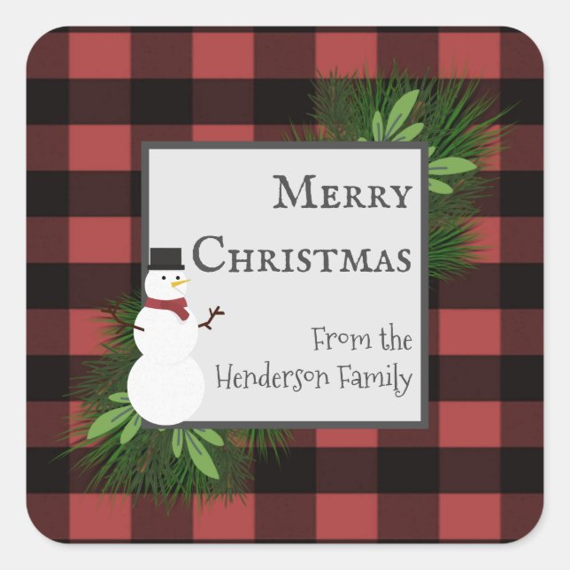 Snowman Red Buffalo Plaid Sticker (Front)