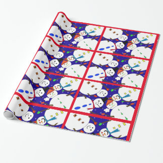 Snowman Red Christmas Wrapping Paper 
