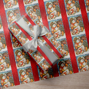 Snowman Red Christmas Wrapping Papper Paper