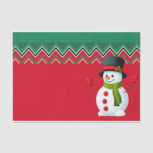 Snowman Red & Green Chevron Pattern Ribbon Tissue Paper
