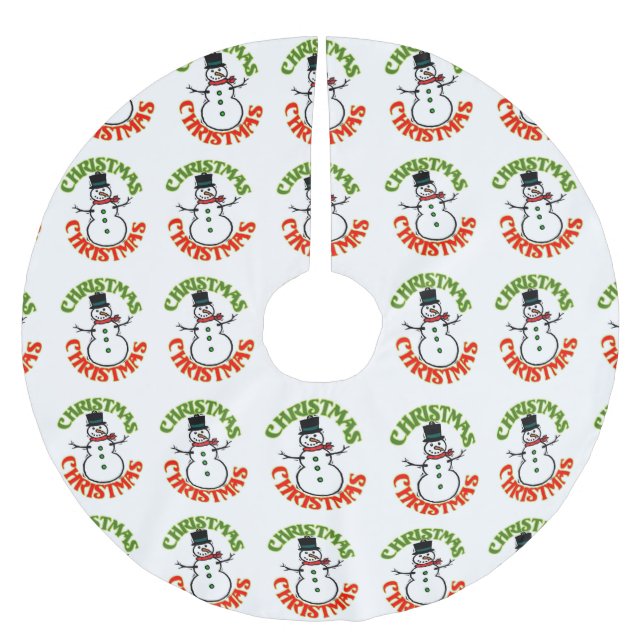 Snowman Red Green Christmas Holiday Gifts Presents Brushed Polyester Tree Skirt (Front)