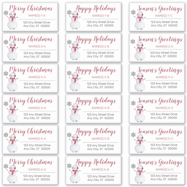 Snowman Red | Grey Christmas Address Labels (Front)