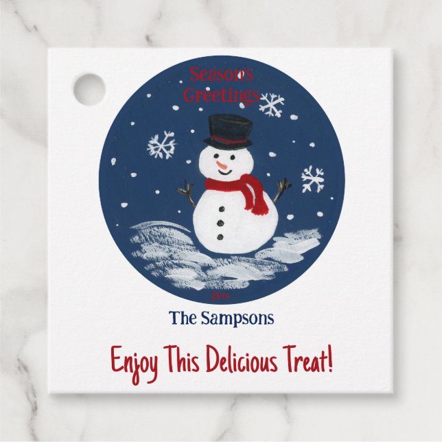 Snowman Red PERSONALIZE  Favour Tags (Front)