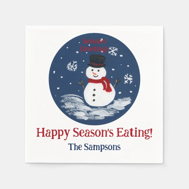 Snowman Red PERSONALIZE  Napkin (Front)