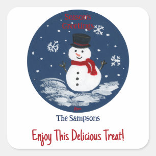 Snowman Red PERSONALIZE Square Sticker