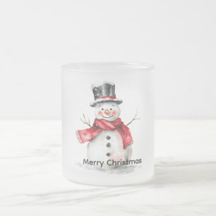 Snowman Red Scarf Christmas Frosted Glass Coffee Mug