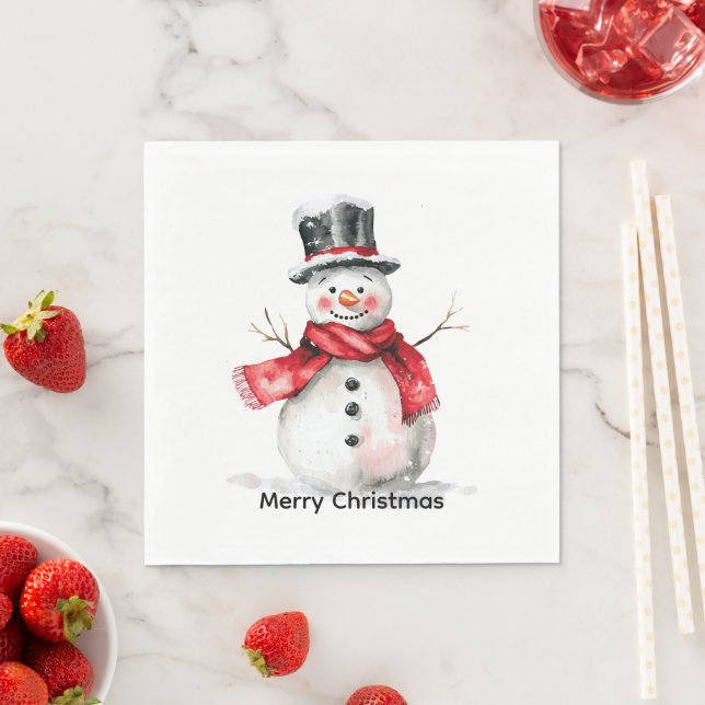 Snowman Red Scarf Christmas Napkin (Insitu)
