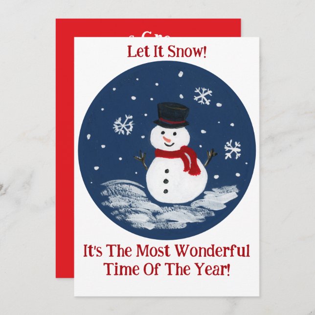 Snowman Red Wonderful Time Year YOUR PHOTO  Holiday Card (Front/Back)