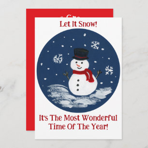 Snowman Red Wonderful Time Year YOUR PHOTO Holiday Card