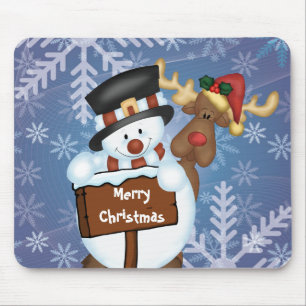 Snowman & Reindeer Customisable Mouse Mat