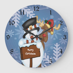 Snowman & Reindeer Large Clock