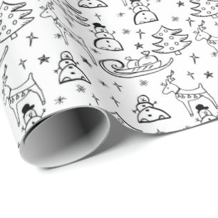 Snowman, Reindeer, Sled & Christmas Tree Colouring Wrapping Paper