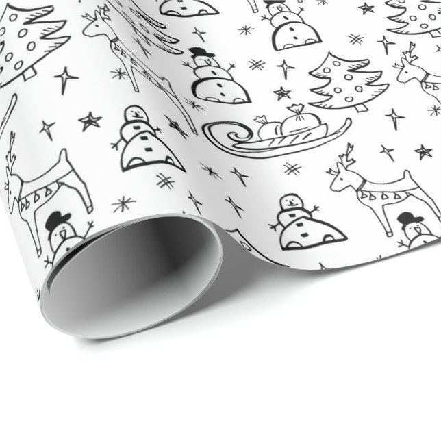 Snowman, Reindeer, Sled & Christmas Tree Colouring Wrapping Paper (Roll Corner)