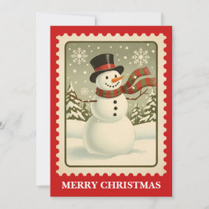Snowman   Retro Postage Stamp Christmas Card