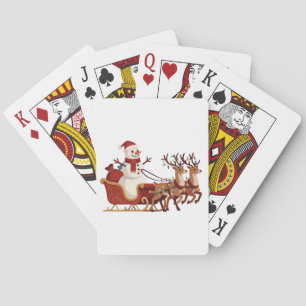Snowman Riding a Christmas Sleigh Santa Hat Xmas Playing Cards