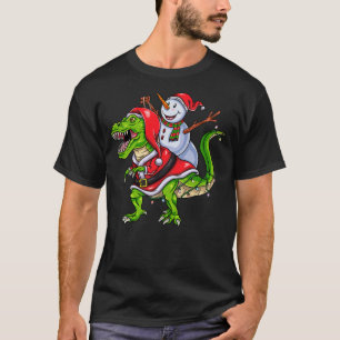 Snowman Riding Christmas Dinosaur T-Shirt