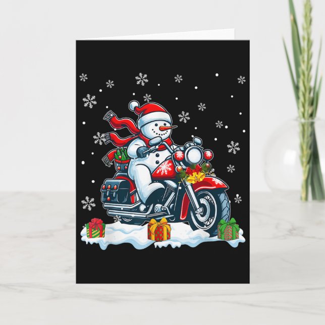 Snowman Riding Motorcycle Christmas Biker Funny Te Card (Front)