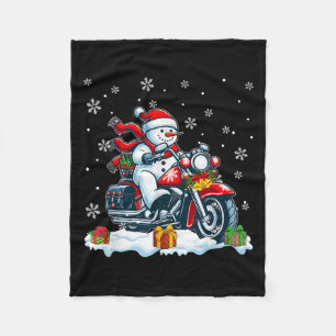 Snowman Riding Motorcycle Christmas Biker Funny Te Fleece Blanket