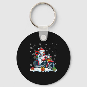 Snowman Riding Motorcycle Christmas Biker Funny Te Key Ring