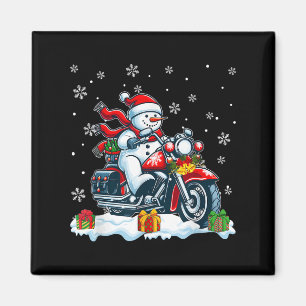 Snowman Riding Motorcycle Christmas Biker Funny Te Magnet