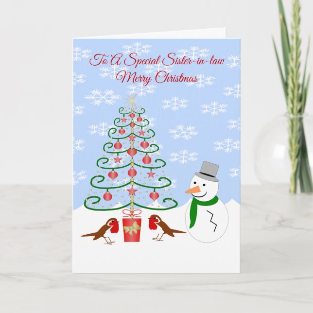 Snowman Robins Sister-in-Law Christmas Holiday Card (Front)