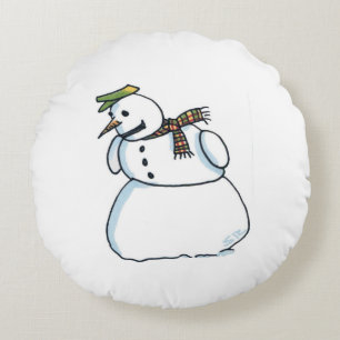 Snowman round green poly pillow