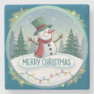Snowman’s Joyful Christmas Welcome Stone Coaster