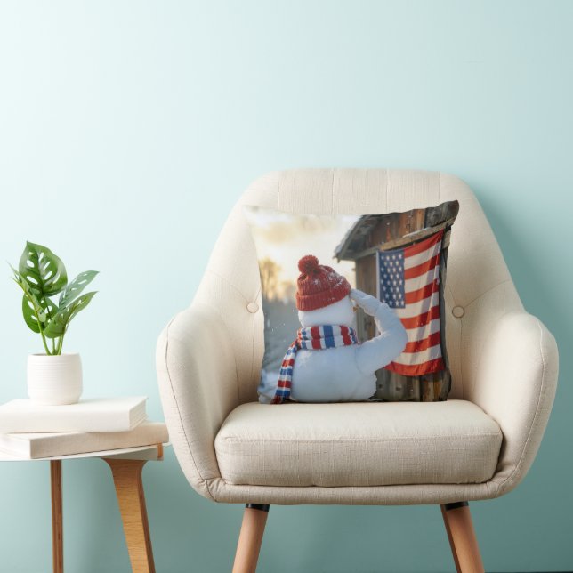 Snowman Saluting an American Flag Cushion (Chair)