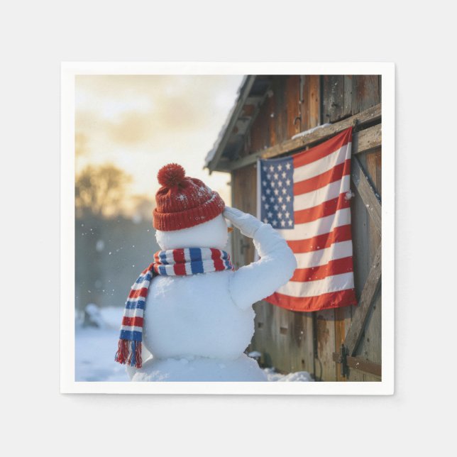 Snowman Saluting an American Flag Napkin (Front)