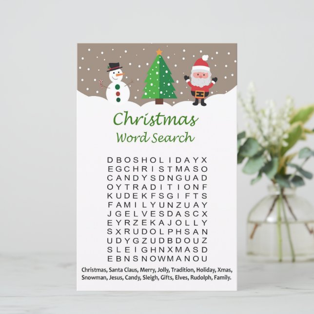 Snowman santa claus christmas word search game (Standing Front)