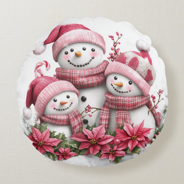 Snowman Santa Family Circular Cushion (Front)