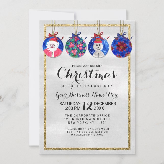 Snowman Santa Floral Ornaments Corporate Christmas Invitation (Front)