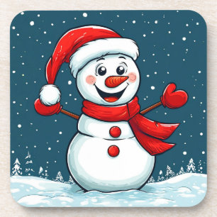 Snowman Santa Hat Christmas Holiday Fun Coaster