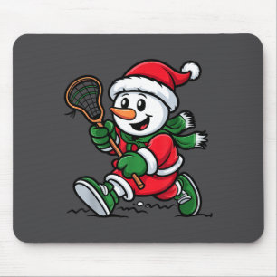 Snowman Santa Hat Playing Lacrosse Christmas Playe Mouse Mat