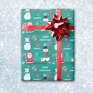 Snowman Santa Kids Personalised Christmas Wrapping Paper