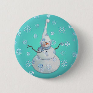 SNOWMAN, SCARF & SNOW HAT by SHARON SHARPE 6 Cm Round Badge