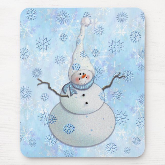 SNOWMAN, SCARF & SNOW HAT by SHARON SHARPE Mouse Mat (Front)