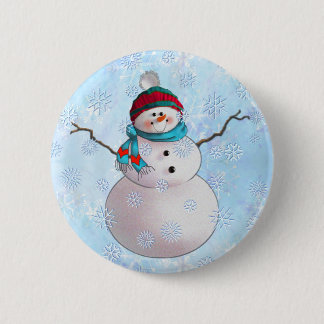 SNOWMAN, SCARF & STOCKING CAP by SHARON SHARPE 6 Cm Round Badge
