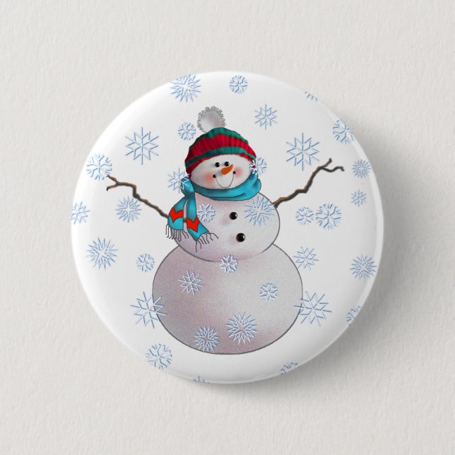 SNOWMAN, SCARF & STOCKING CAP by SHARON SHARPE 6 Cm Round Badge (Front)