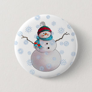 SNOWMAN, SCARF & STOCKING CAP by SHARON SHARPE 6 Cm Round Badge