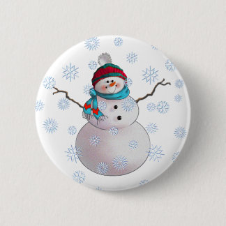 SNOWMAN, SCARF & STOCKING CAP by SHARON SHARPE 6 Cm Round Badge