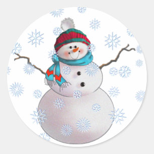 SNOWMAN, SCARF & STOCKING CAP by SHARON SHARPE Classic Round Sticker