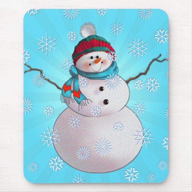 SNOWMAN, SCARF & STOCKING CAP by SHARON SHARPE Mouse Mat (Front)