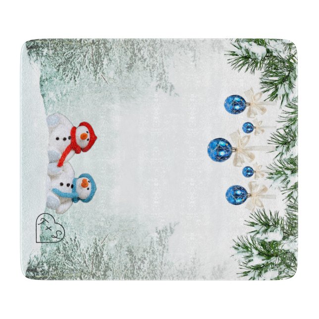 Snowman Scene Custom Cutting Board (Front)