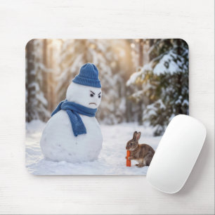 Snowman Scowling at a Rabbit Mouse Mat