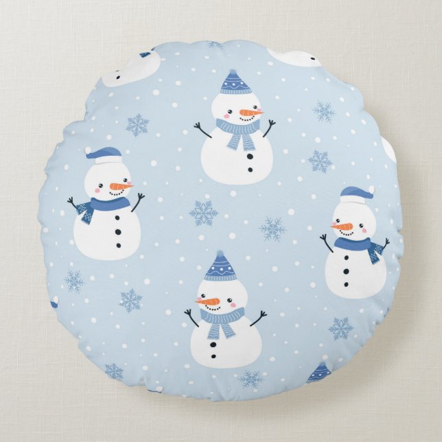 Snowman seamless pattern,winter background,winter  round cushion (Front)