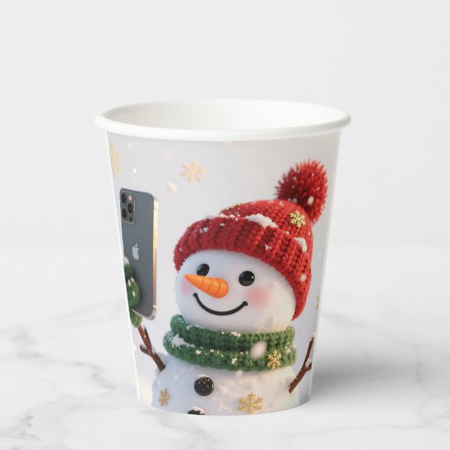 Snowman Selfie Holiday Paper Cup (Front)
