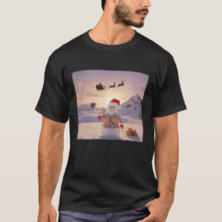 snowman Selfie with Santa Funny Christmas for Men T-Shirt